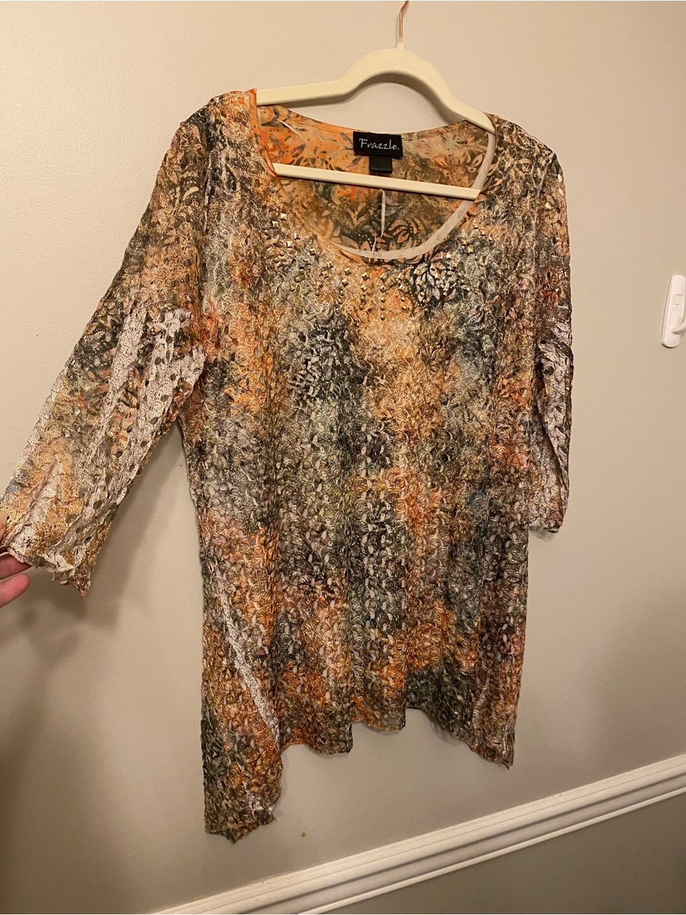 Textured Orange Multi-Print Crinkle Tunic